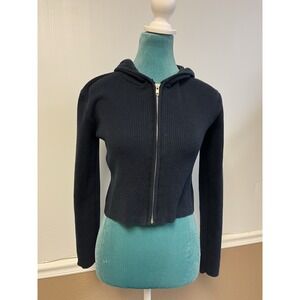 Brandy Melville Womens Ribbed Cropped Zip Up Hoodie Navy Size Small